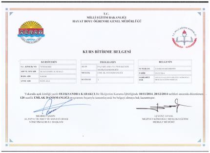 Realtor Certificate - Alexandra Kabakchi
