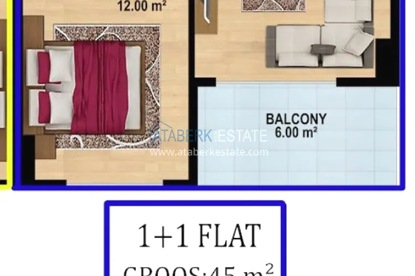 Buy cheap 1+1 apartment from the owner in a new complex - Payallar district, Alanya, 56 m2, 2nd floor 1
