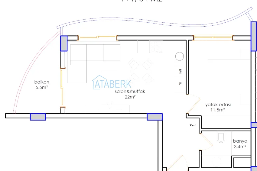 Buy cheap 1+1 apartment in a premium complex at the final stage of construction — Tosmur district, Alanya 1