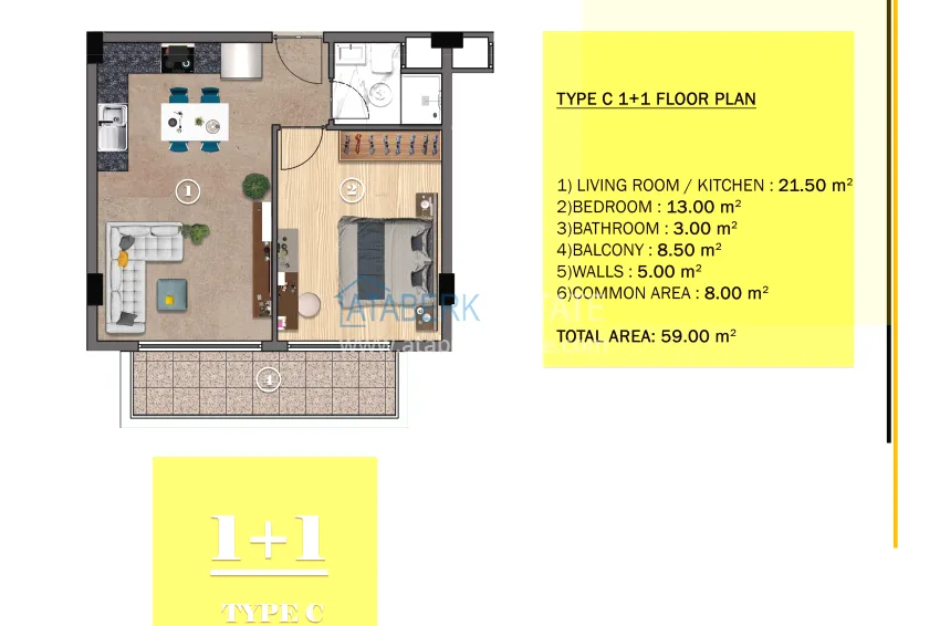 Buy cheap 1+1 apartment from the owner in a modern complex in Mahmutlar, Alanya 2