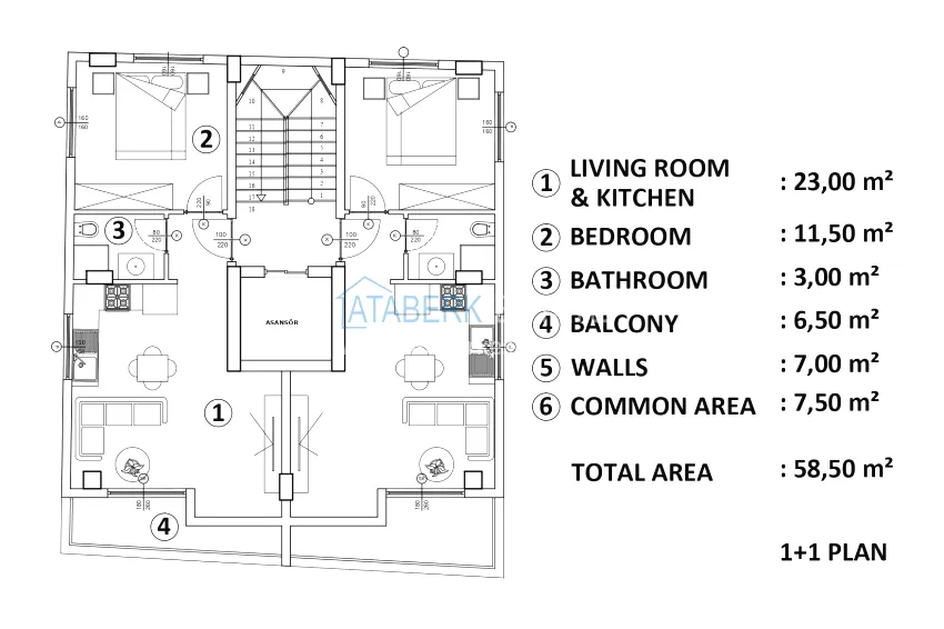 Buy cheap Modern 1+1 apartment in the center of Alanya, Cleopatra beach area 1