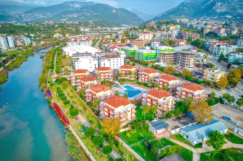 4+1 garden duplex with furniture and views of the Dim River in the Kestel area 5