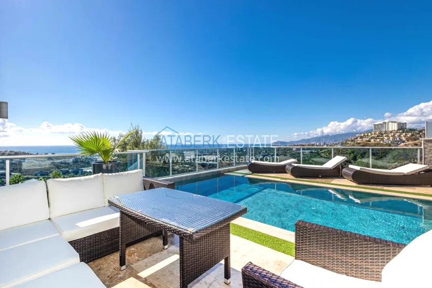 Elegant 3+1 villa with panoramic sea and mountain views in an elite complex — Alanya, Kargicak district 2 