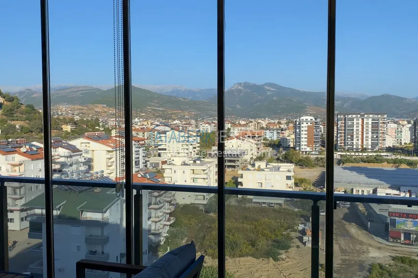 Purchase  Furnished one-bedroom apartment with a glazed balcony and a panoramic open view of the sea and mountains - Gazipasa 8 