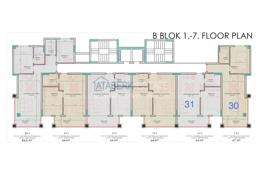 Buy cheap 1+1 apartment in the center of Alanya — Cleopatra beach area, from the owner in the complex at the final stage of construction 1