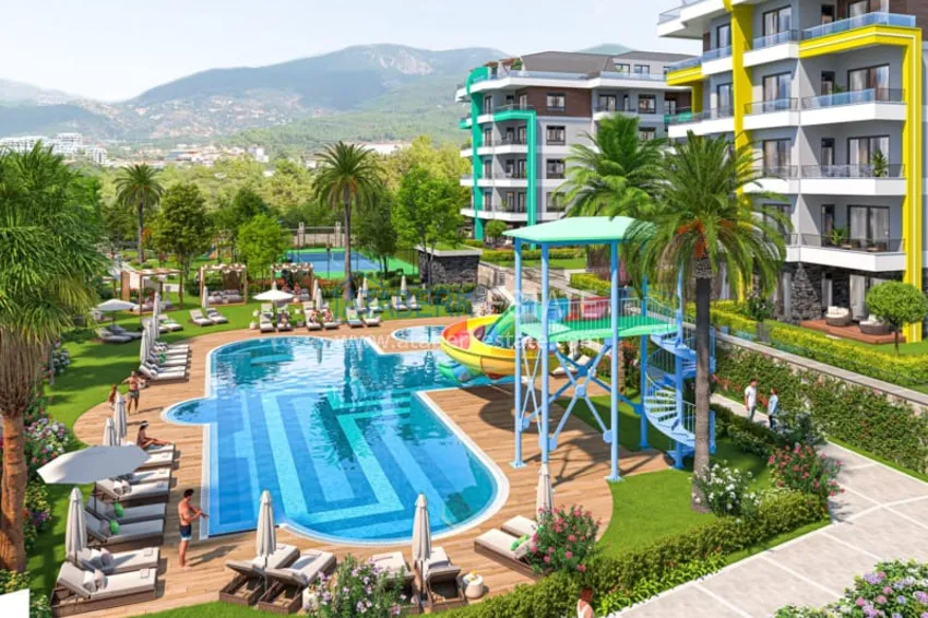 Modern family-type residential complex with luxurious infrastructure under construction — Alanya, Oba 6 