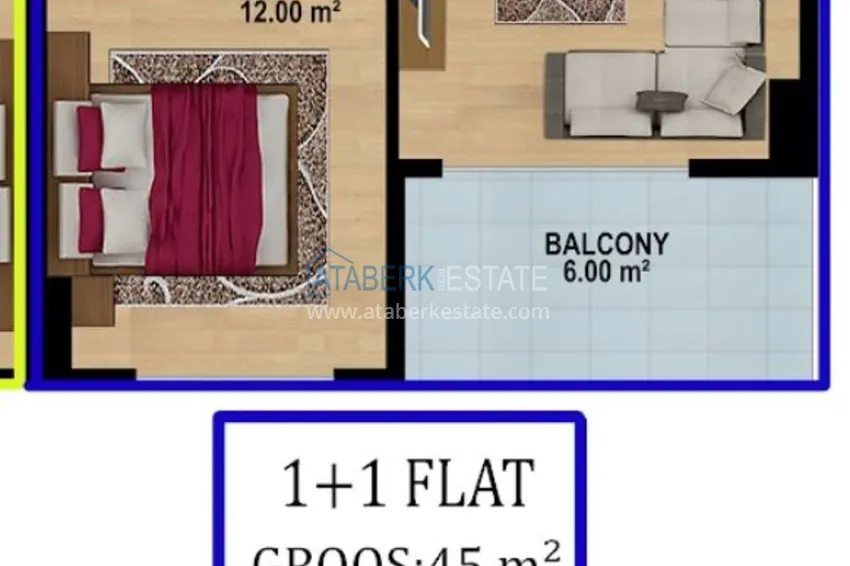 Buy cheap 1+1 apartment from the owner in a new complex - Payallar district, Alanya, 56 m2, 2nd floor 1 