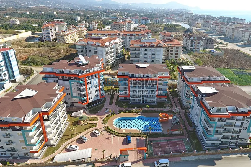 Furnished 1+1 apartment with side sea view, Kestel district — Alanya 4 