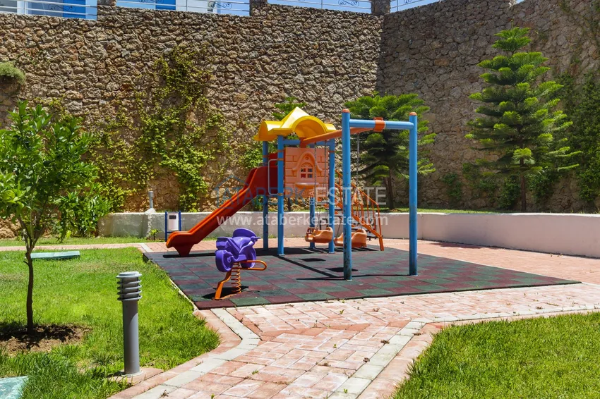 Furnished 1+1 apartment with side sea view, Kestel district — Alanya 13 