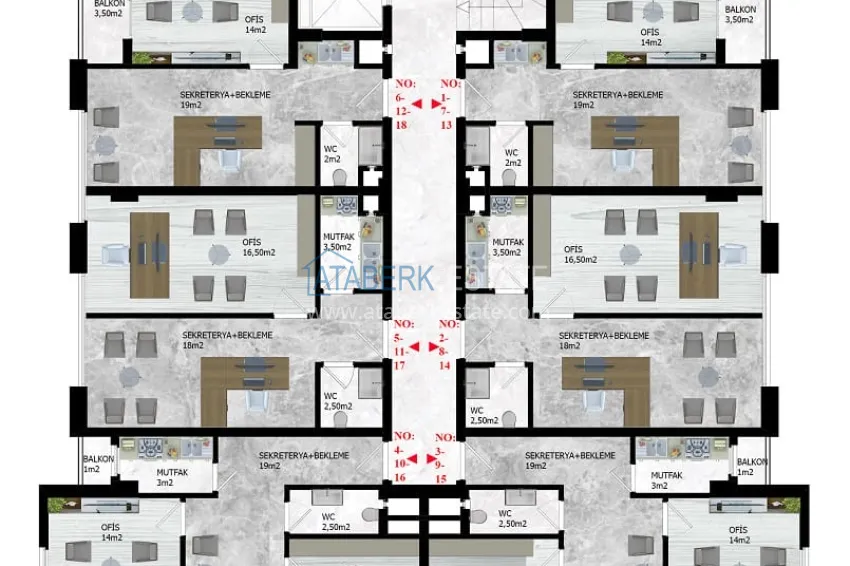 Buy cheap Office space in a business center in the business part of Alanya — Kucukhasbahce district 1 