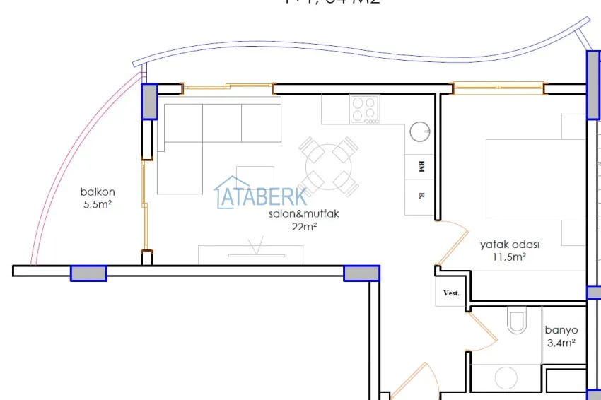 Buy cheap 1+1 apartment in a premium complex at the final stage of construction — Tosmur district, Alanya 1 