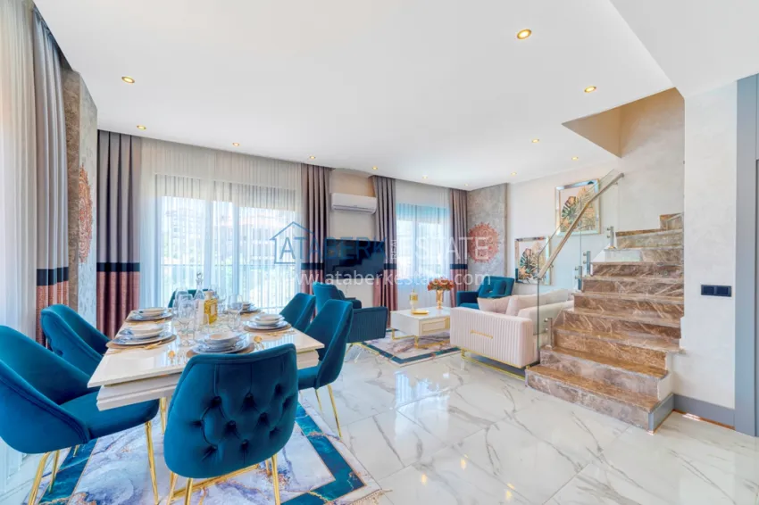 Purchase 2+1 duplex penthouse with new furniture and mountain views in Oba, Alanya 3