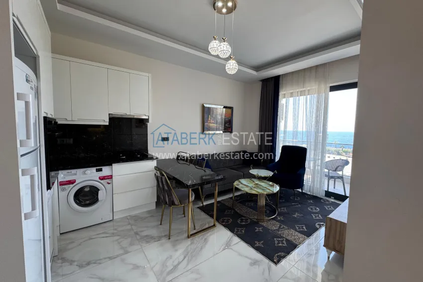 Purchase One bedroom apartment with furniture and sea view at a bargain price — Kargicak, Alanya 8 