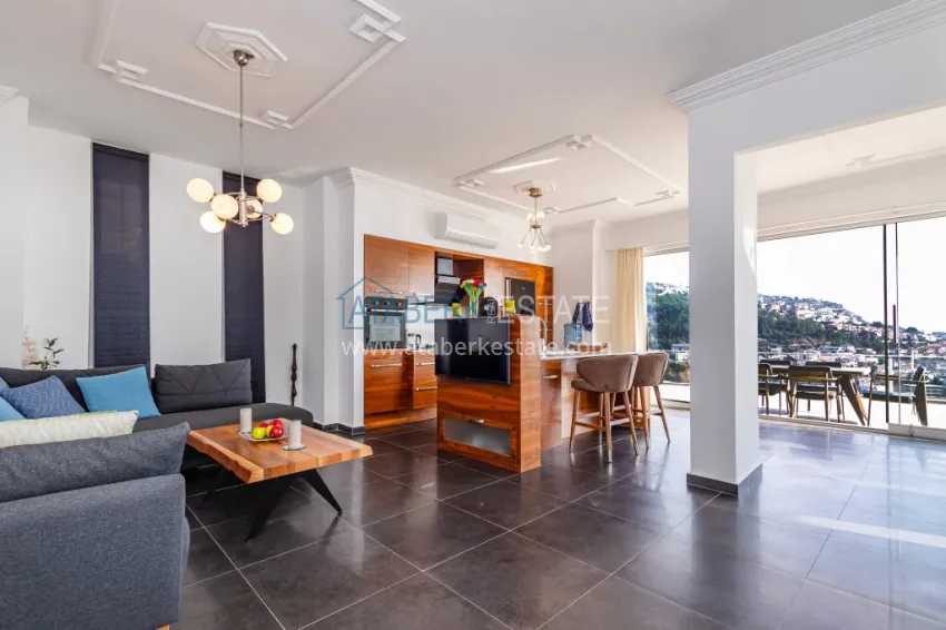 Purchase 3+1 panoramic private villa with furniture and swimming pool in Tepe, Alanya — suitable for a residence permit 3 