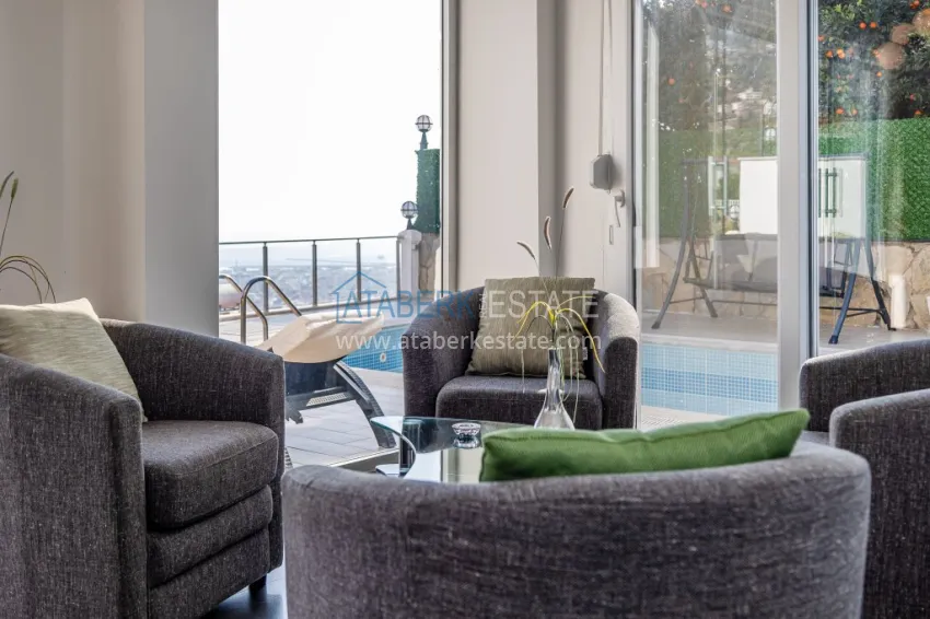 Purchase 3+1 panoramic private villa with furniture and swimming pool in Tepe, Alanya — suitable for a residence permit 10 