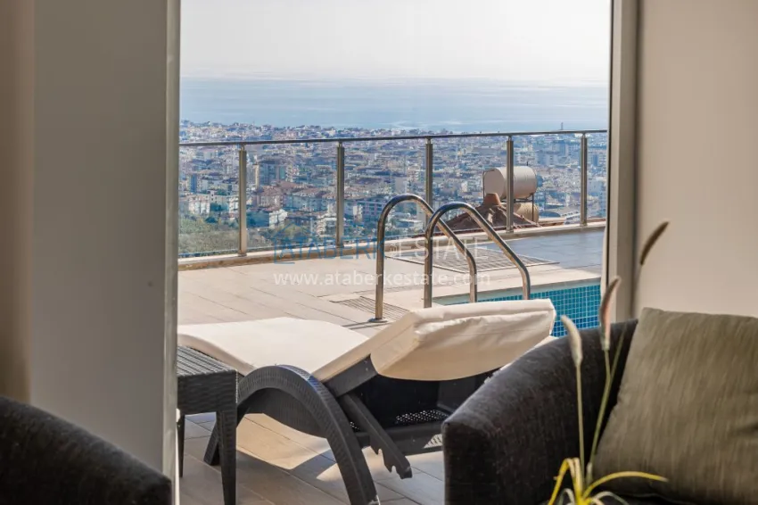 Purchase 3+1 panoramic private villa with furniture and swimming pool in Tepe, Alanya — suitable for a residence permit 11 