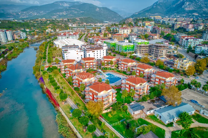 4+1 garden duplex with furniture and views of the Dim River in the Kestel area 5 