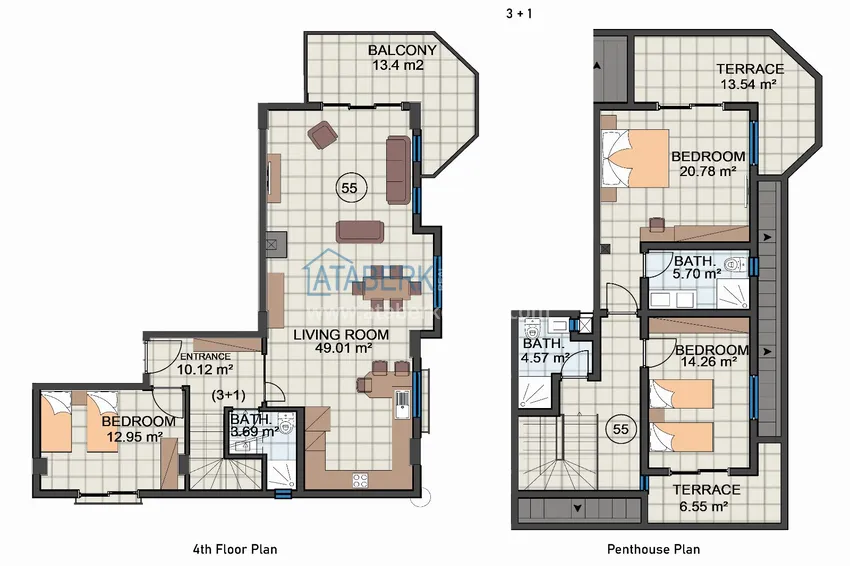 Buy cheap 3+1 penthouse duplex with sea view - Kargicak, Alanya 1 