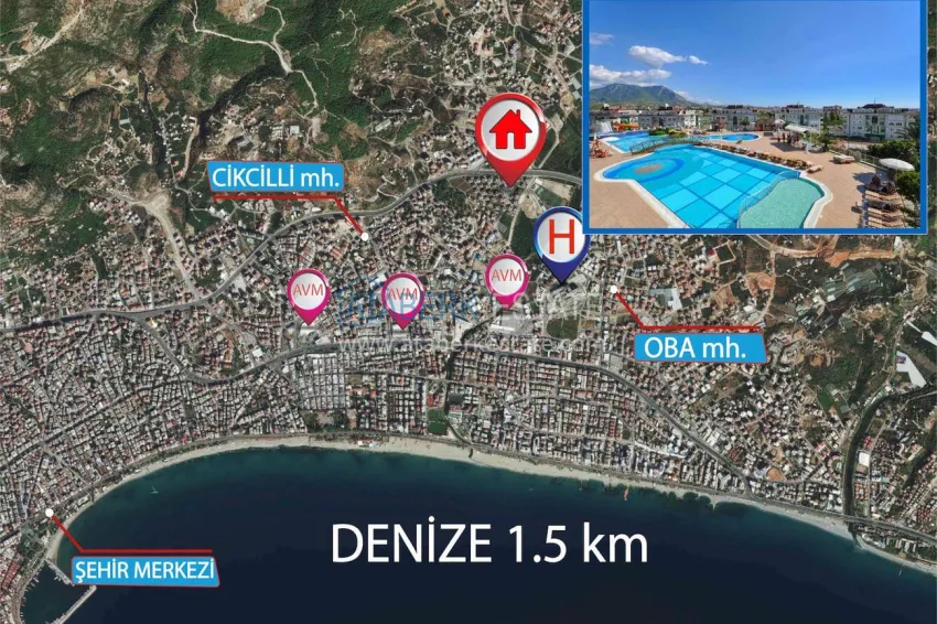 1+1 apartment from owner in Alanya, Oba - furnished in a condominium complex 38 