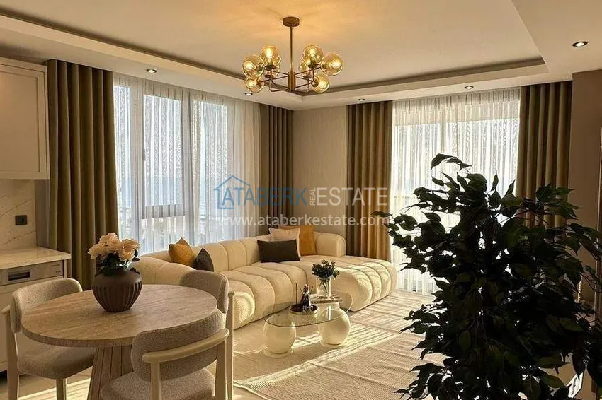 Purchase  Furnished 1+1 apartment with sea view - first line, Kestel, Alanya 1 