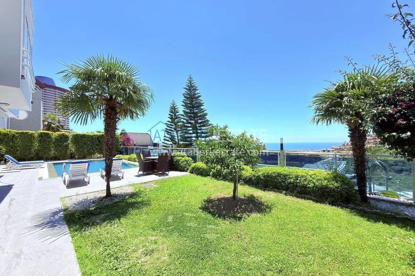 4+1 two-story private villa in Alanya — furniture, swimming pool, sea view, Kargicak district 12 