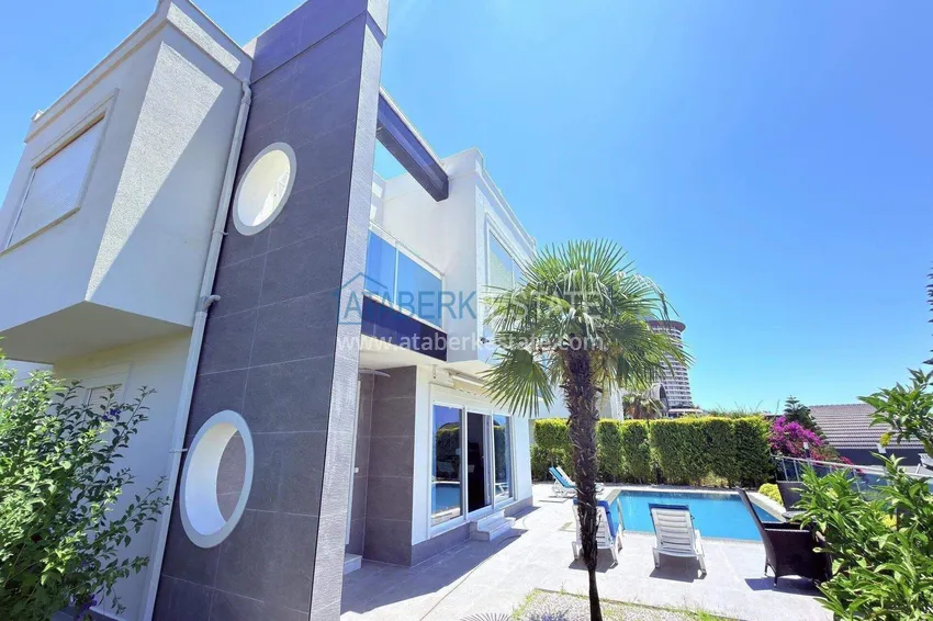 4+1 two-story private villa in Alanya — furniture, swimming pool, sea view, Kargicak district 3 