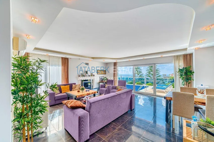 Purchase  4+1 two-story private villa in Alanya — furniture, swimming pool, sea view, Kargicak district 4 